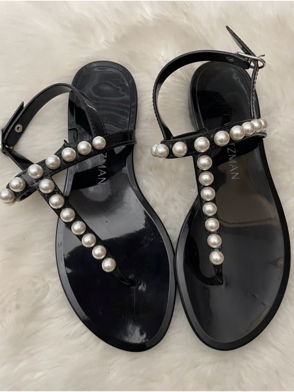 Stuart Weitzman Black Pearl-Embellished JellySandals 7-1/2 - Picture 6 of 7